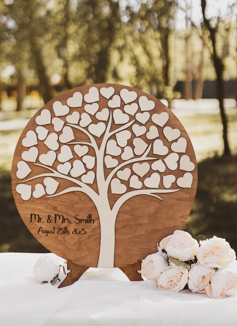 Wedding round guestbook, Wooden guestbook stand, Guestbook alternative, Round sign, Personalized guestbook, Wedding welcome sign image 2