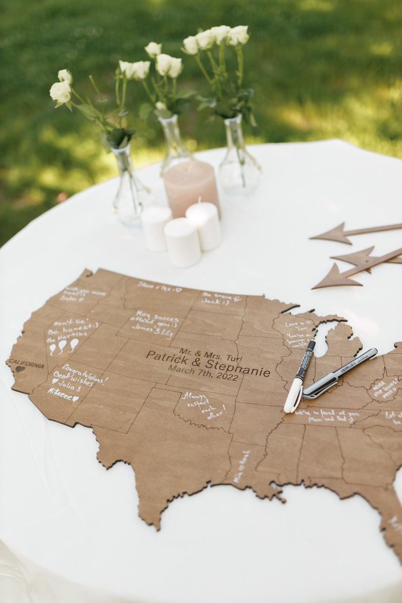 USA Guest Book Wooden Map puzzle Meaningful gift for best friend Wooden map of the united states Large guest book alternative image 2