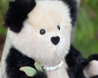 Handmade Mink Fur Panda Bear, Recycled Vintage Fur Coat, Keepsake Teddy Bear, Weighted Collector Bruin