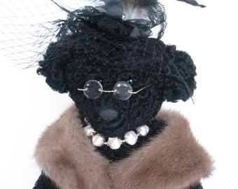 Handcrafted Teddy Bear Created from an Old Fur Coat with Mink Stole