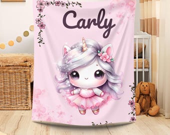 Personalized Unicorn Plush Blanket, Cozy Gift for Kids, Kids' Room Decor, Nursery, Birthday Present, Custom Name Blanket