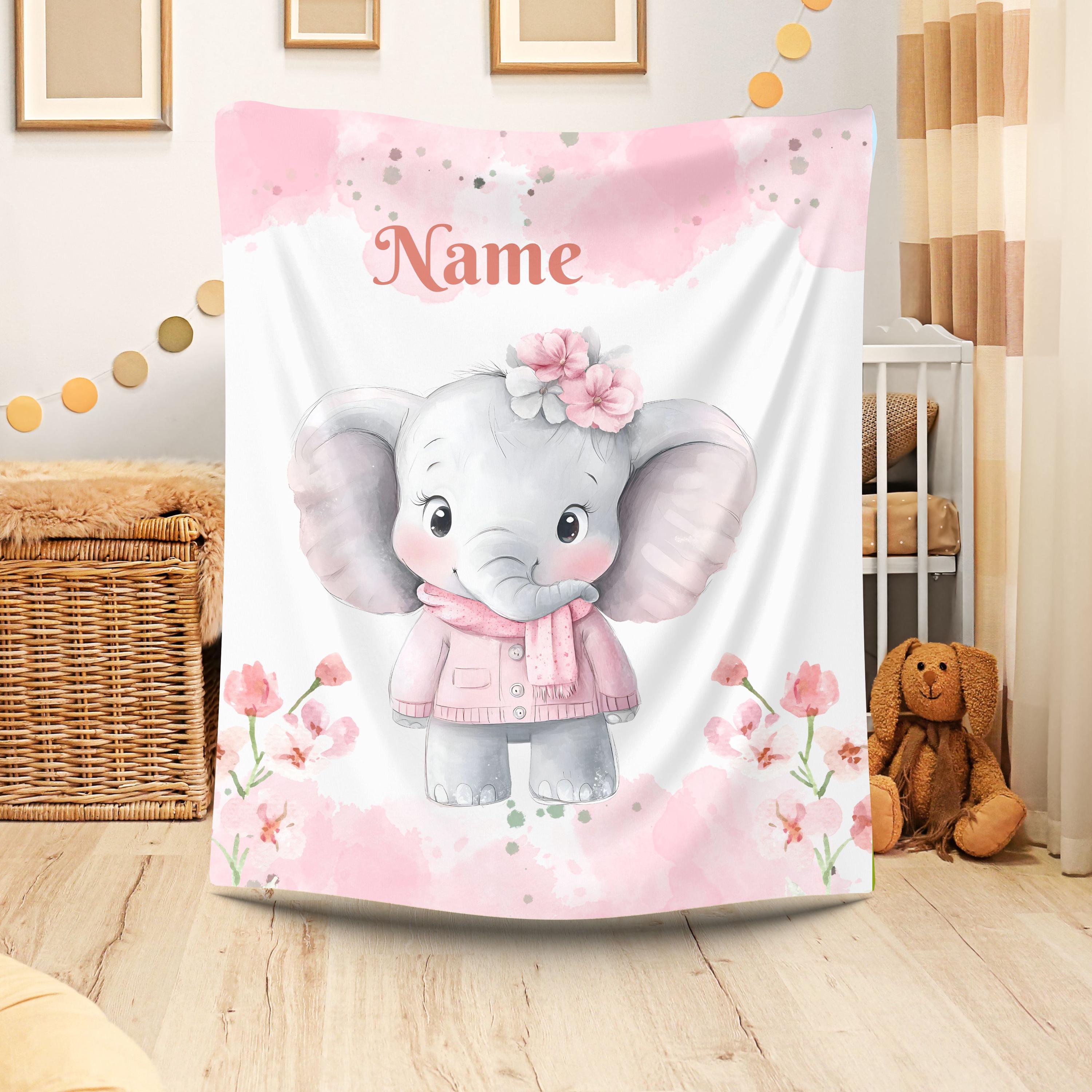 Personalized Baby Elephant Blanket, Nursery Gift, Soft Kids Throw, Baby Shower Gift, Custom Name Blanket,Toddler Comfort, Name Blanket Retro