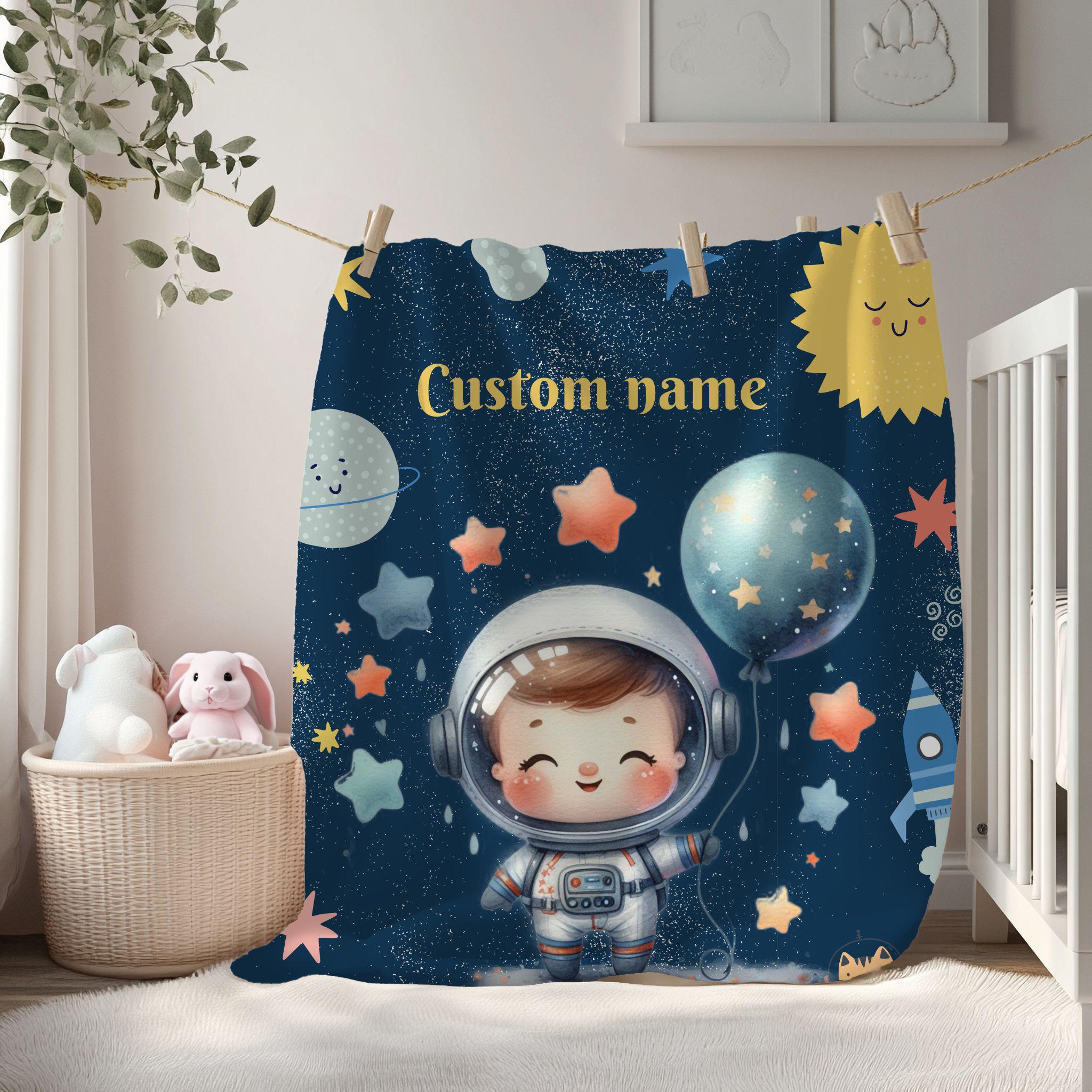 Custom Astronaut Plush Blanket, Kids Blanket, Space Decor, Personalized Gift, Cozy Baby Blanket, Nursery Decor