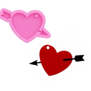 Shiny Heart piercing Arrow Silicone Silicone Love Heart Keychain Mold,Jewelry Pendant Making Polymer Clay Epoxy Resin Mold