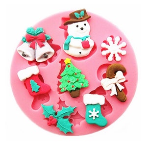 Miniature Merry Christmas Silicone Mold,Christmas Snowman silicone mold, Clay Mold Fondant Molds Chocolate Mold Flexible Silicone Handmade