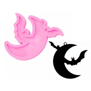 Shiny Bat & Moon Scary Keychain Moonlight Earrings Silicone Mold-Resin Jewelry Mold,bat Keychain silicone Polymer Clay molds