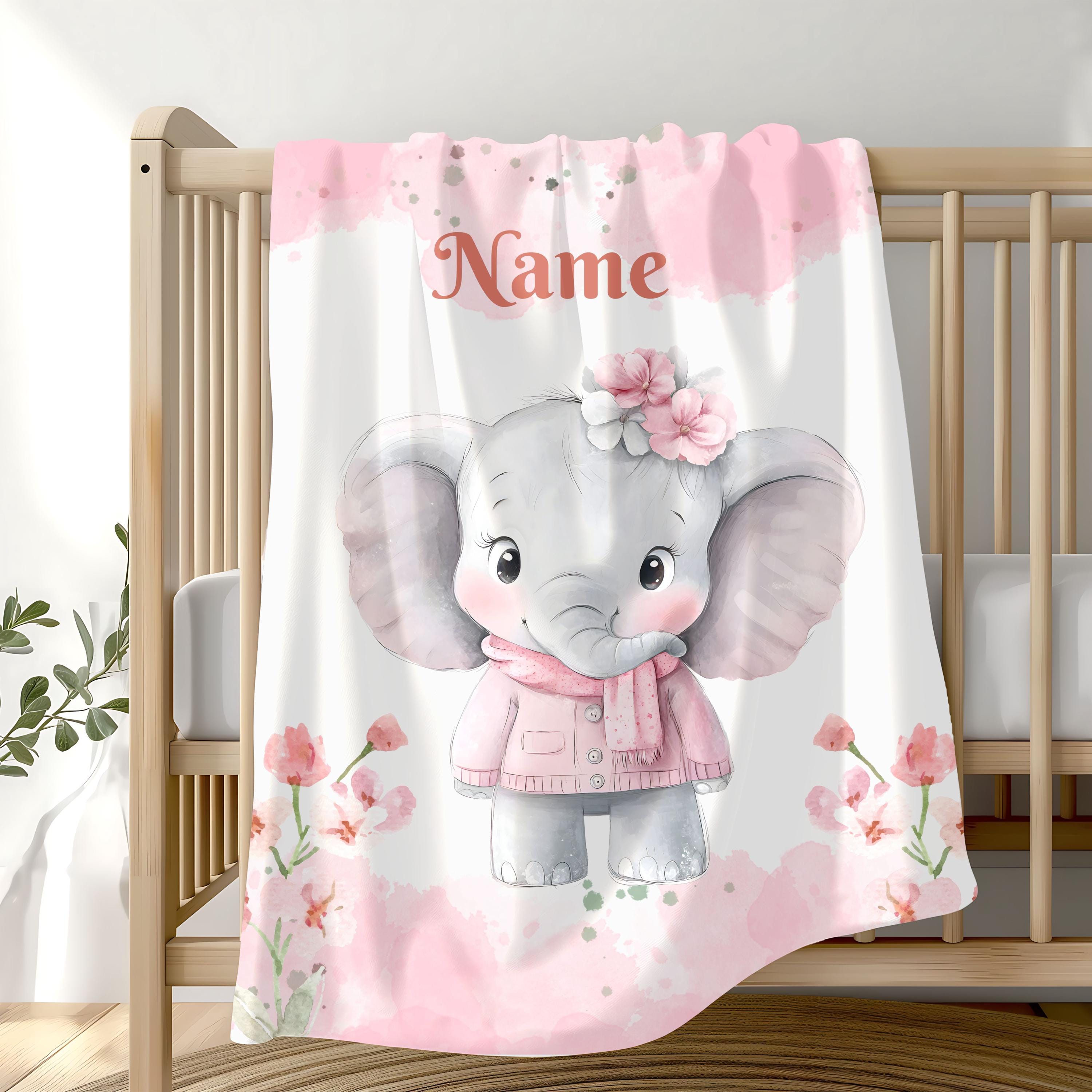 Personalized Baby Elephant Blanket, Nursery Gift, Soft Kids Throw, Baby Shower Gift, Custom Name Blanket,Toddler Comfort, Name Blanket Retro