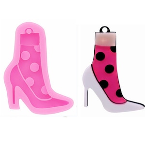 Shiny High heel silicone mold, shoe earring mould fondant polymer cake clay keychain necklace mold