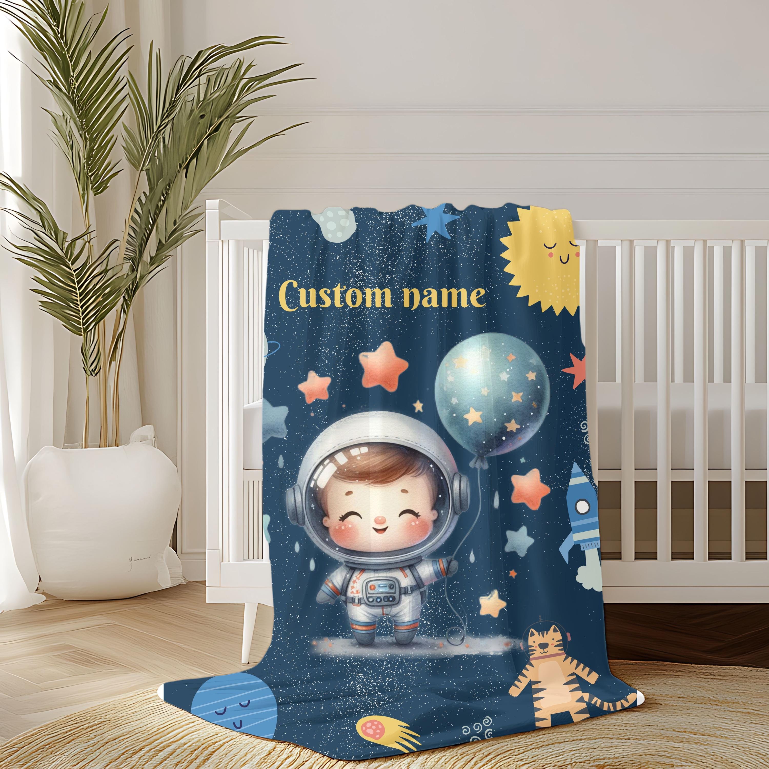 Custom Astronaut Plush Blanket, Kids Blanket, Space Decor, Personalized Gift, Cozy Baby Blanket, Nursery Decor