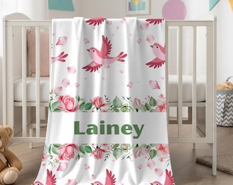 Gepersonaliseerde fluwelen pluche deken met bloemenmotief, gezellige plaid voor kinderen, babyshowercadeau, kinderkamerinrichting, aangepaste naamdeken