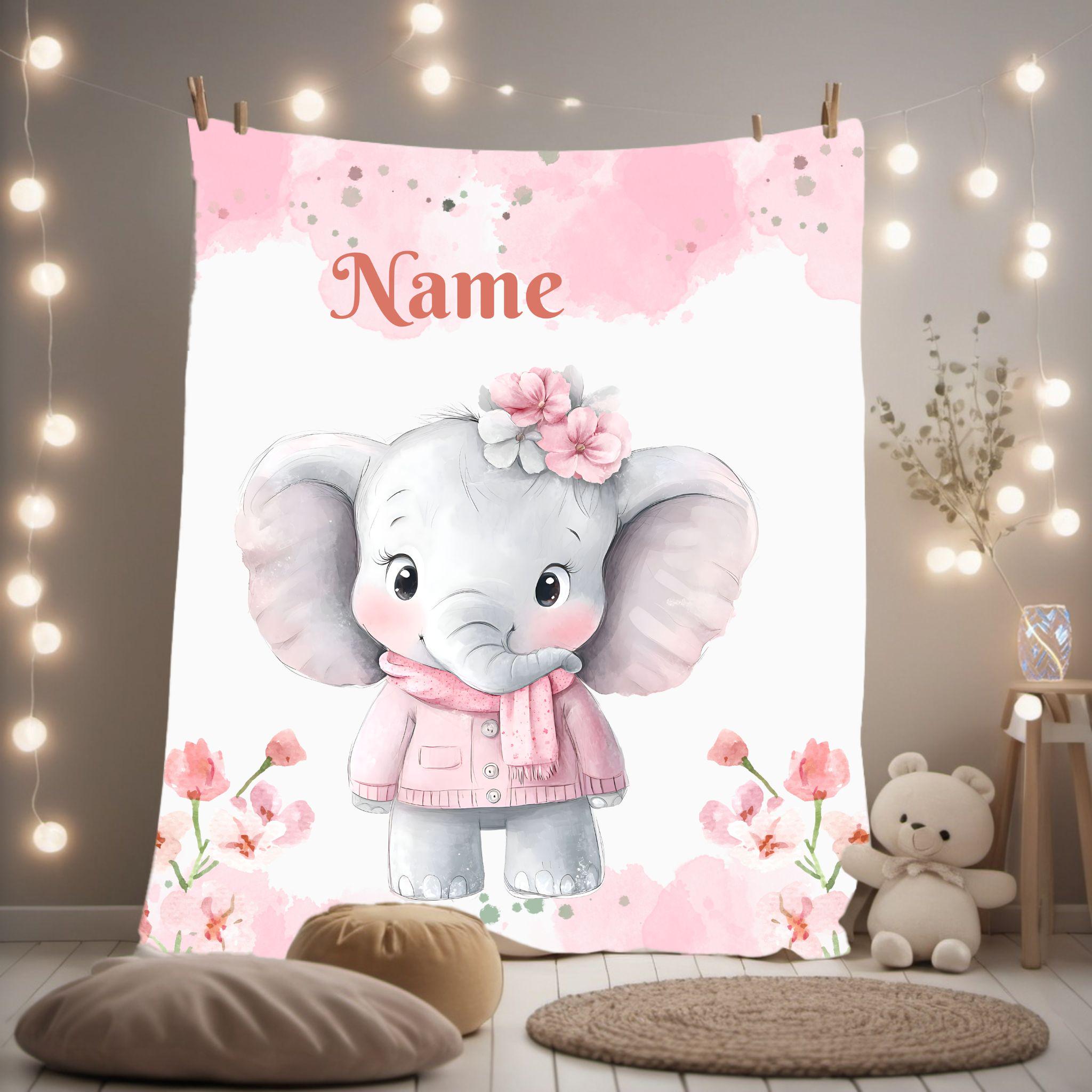 Personalized Baby Elephant Blanket, Nursery Gift, Soft Kids Throw, Baby Shower Gift, Custom Name Blanket,Toddler Comfort, Name Blanket Retro