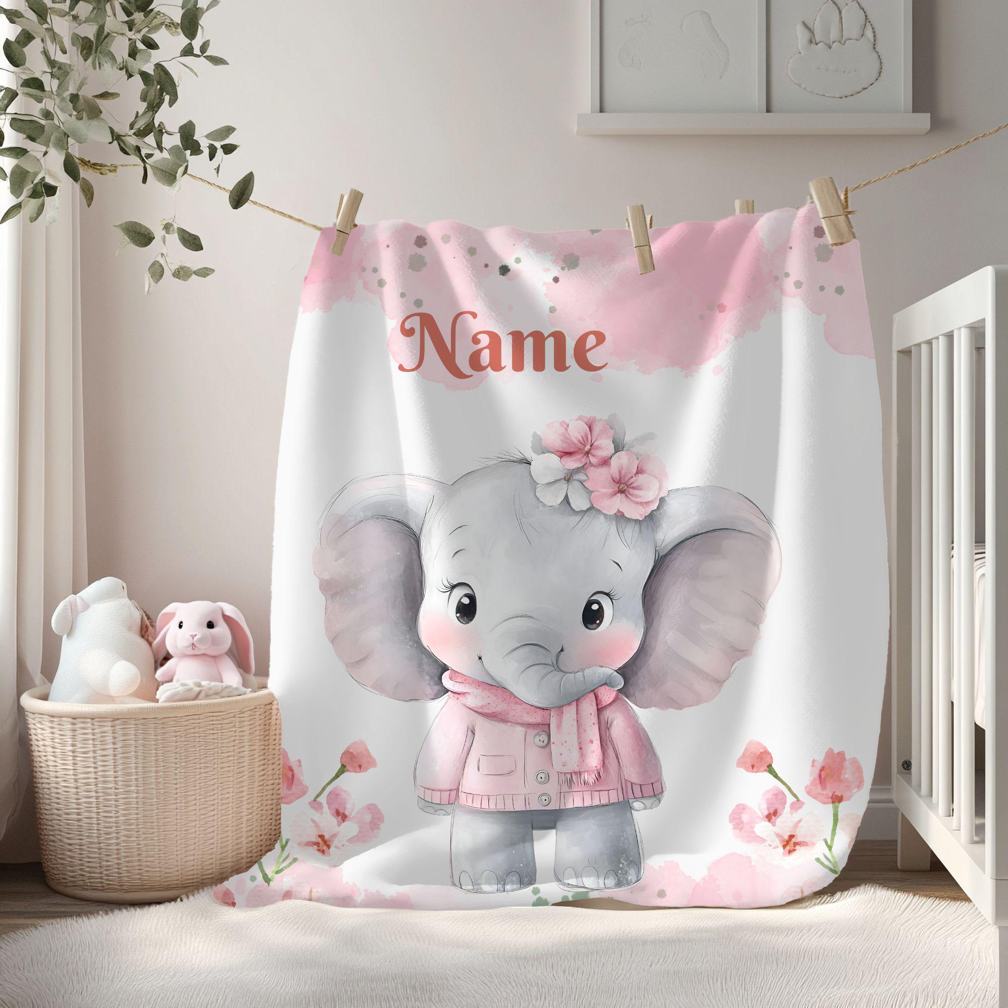 Personalized Baby Elephant Blanket, Nursery Gift, Soft Kids Throw, Baby Shower Gift, Custom Name Blanket,Toddler Comfort, Name Blanket Retro
