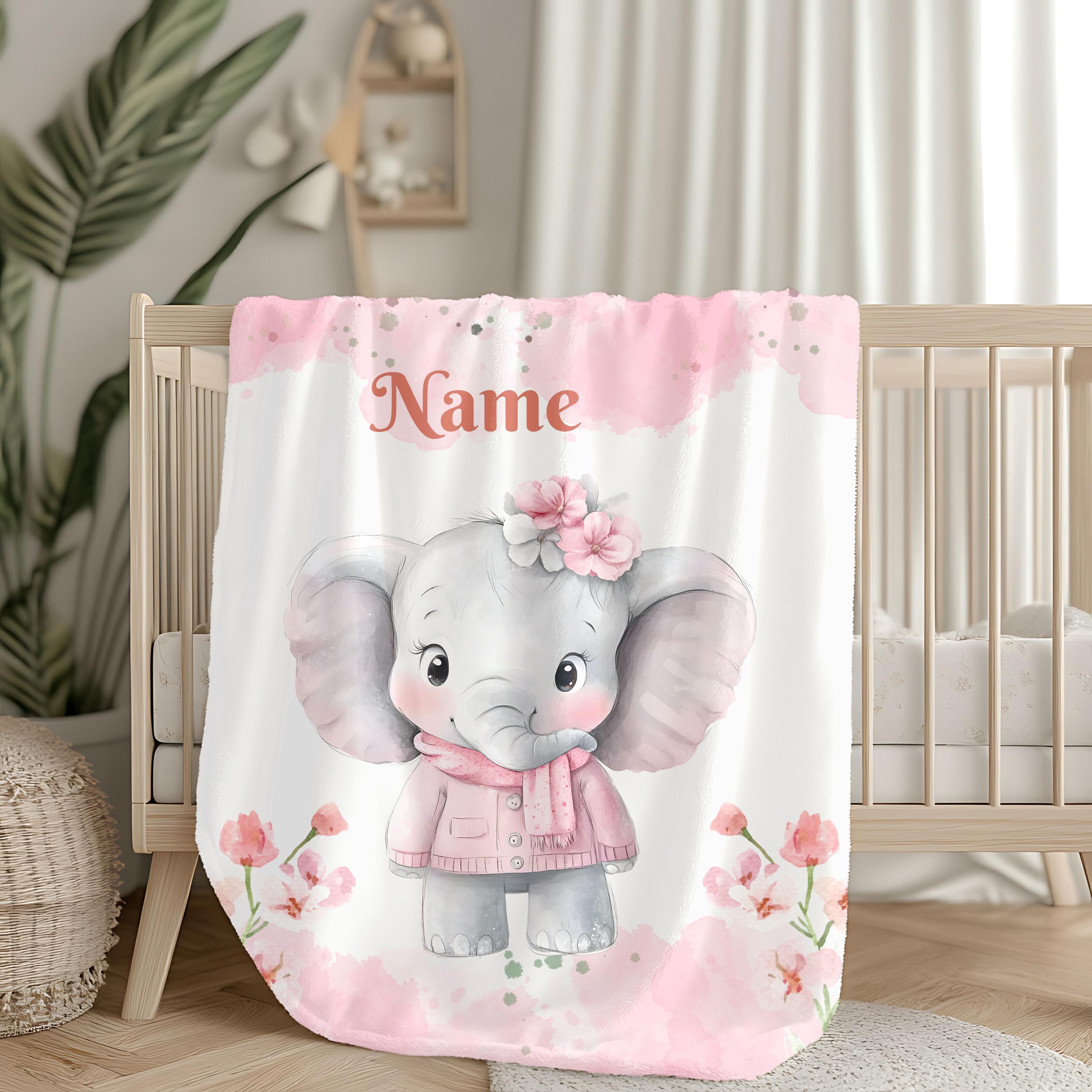 Personalized Baby Elephant Blanket, Nursery Gift, Soft Kids Throw, Baby Shower Gift, Custom Name Blanket,Toddler Comfort, Name Blanket Retro