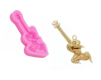 Molde de silicona de guitarra Suministro artesanal Fondant Craft Music Guitar Mold Cake Polymer Clay Mold Resin keychain Collar molde
