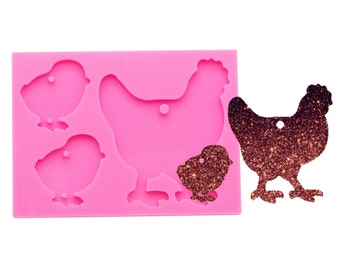 Familia de pollo Molde de silicona Llaveros Arcilla JOYERÍA DE BRICOLAJE Haciendo Molde de resina epoxi, Molde de llavero, Molde de animales, Molde colgante, Molde artesanal, Molde 3d