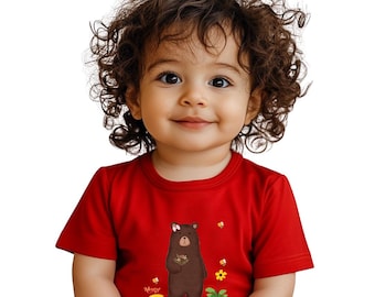 Maglietta per neonati con orsetto, maglietta per neonati, maglietta per bambini piccoli, regalo per neogenitori, maglietta con animali carini, abbigliamento per bambini piccoli ispirato alla natura