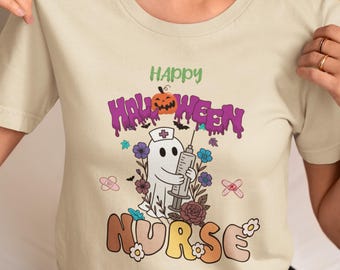 Fröhliches Halloween Krankenschwester T-Shirt, lustiges Halloween Shirt, Krankenschwester Geschenk, Unisex Halloween Kleidung, gruseliges Krankenschwester T-Shirt, Urlaub Top