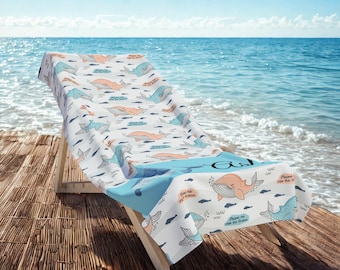 Toalla de playa con estampado de ballenas / Panel con nombre personalizado