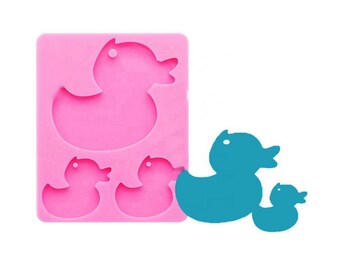 Molde de silicona de llavero de pato y patito, molde de llavero de pato brillante - Molde de pato brillante para bebés - Molde de llavero de silicona para hacer joyas