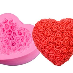 Rose Soap Mold, 3D Handmade Rose Flower Heart Shape Cake Mould DIY Silicone Soap Chocolate Mold