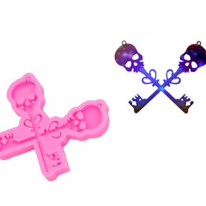 Shiny Skull key silicone mold,Keychain Shiny Mold for Resin Jewelry Charm Pendant Clay with Flexible Silicone Resin Mold