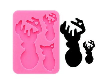 Shiny Christmas reindeer mama/baby Silicone Molds DIY Jewelry moose deer family keychain mold Epoxy Resin Mold Custom,Craft Mold,3d Mold