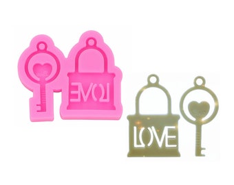 Love key couple lockSilicone Mold, Resin Charms Jewelry earring Necklace,Polymer Clay Mold