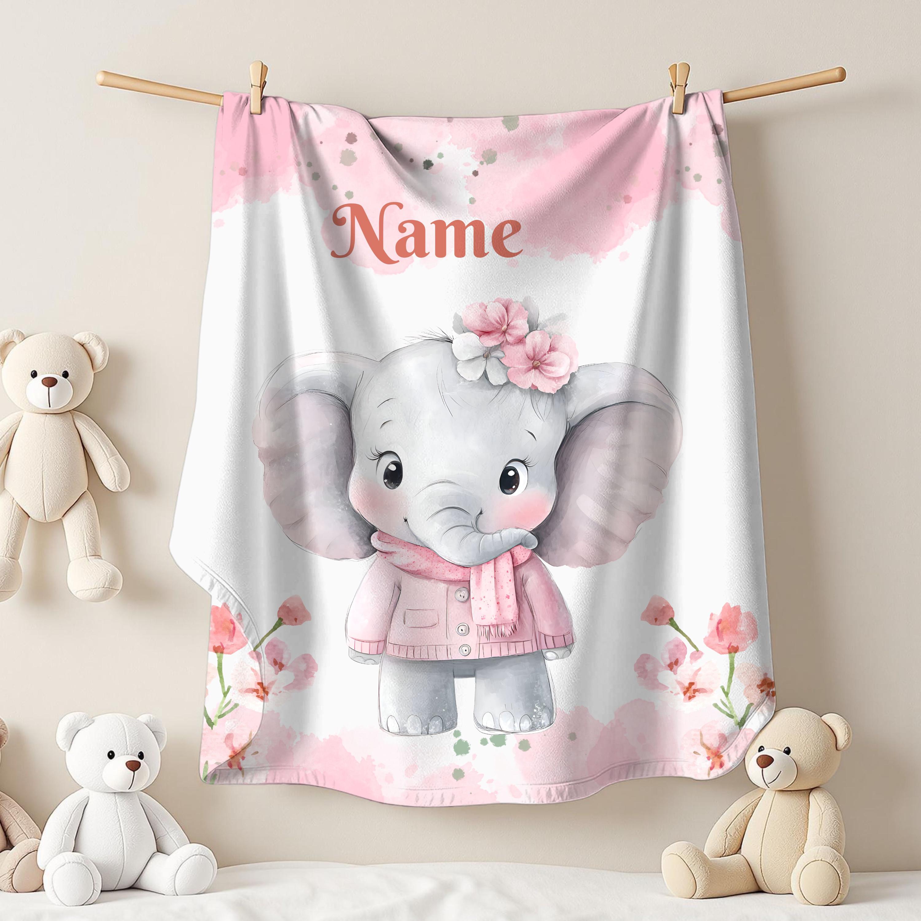 Personalized Baby Elephant Blanket, Nursery Gift, Soft Kids Throw, Baby Shower Gift, Custom Name Blanket,Toddler Comfort, Name Blanket Retro