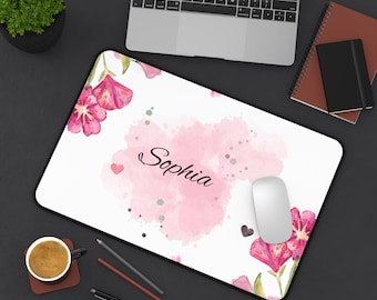Personalized Floral Desk Mat, Custom Desk Pad, Office Decor, Gift for Her, Workspace Accessories, Name Desk Mat