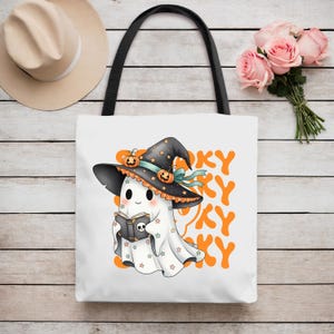 Cute Halloween Tote Bag, Ghost Design Tote, Spooky Gift Bag, Trick or Treat Shopper, Witchy AOP Bag