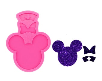 Silicone Keychain Mold,Jewelry Mold,Custom Keychain,Mouse head with bow Nurse hat Keychains Mould Resin Silicone Epoxy Molds For Jewelry