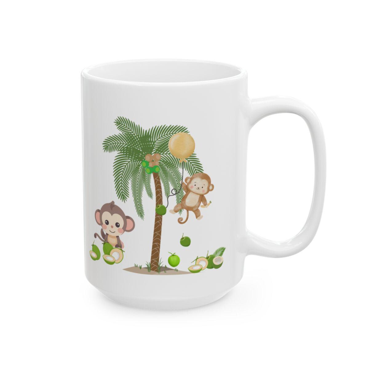 The Monkey Climbed the Coconut Tree Ceramic Mug, Coffee Mug 
