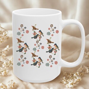 Birds and floral motifs Ceramic Mug, coffee mug, cute mug, birds mug, floral mug, animal mug, cute cup