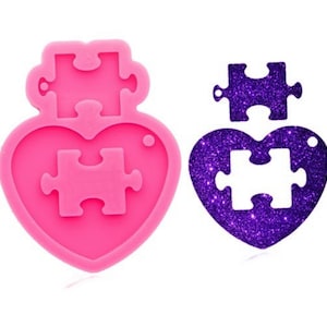 Glossy Heart puzzle Keychain Silicone Mold,Love Heart Puzzle Epoxy Resin Craft Silicone Mold DIY Keychain Necklace Jewelry