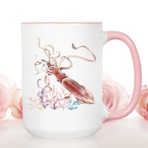 Danza di calamari con tentacoli e traslucenza Tazza da caffè, Tazza di calamari, Tazza da caffè, Tazza marina, Tazza carina