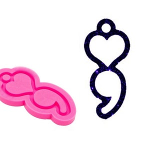 Shiny Heart Semi Colon Keychains Molds,Jewelry Mold,Glitter Mold,Silicone Mold