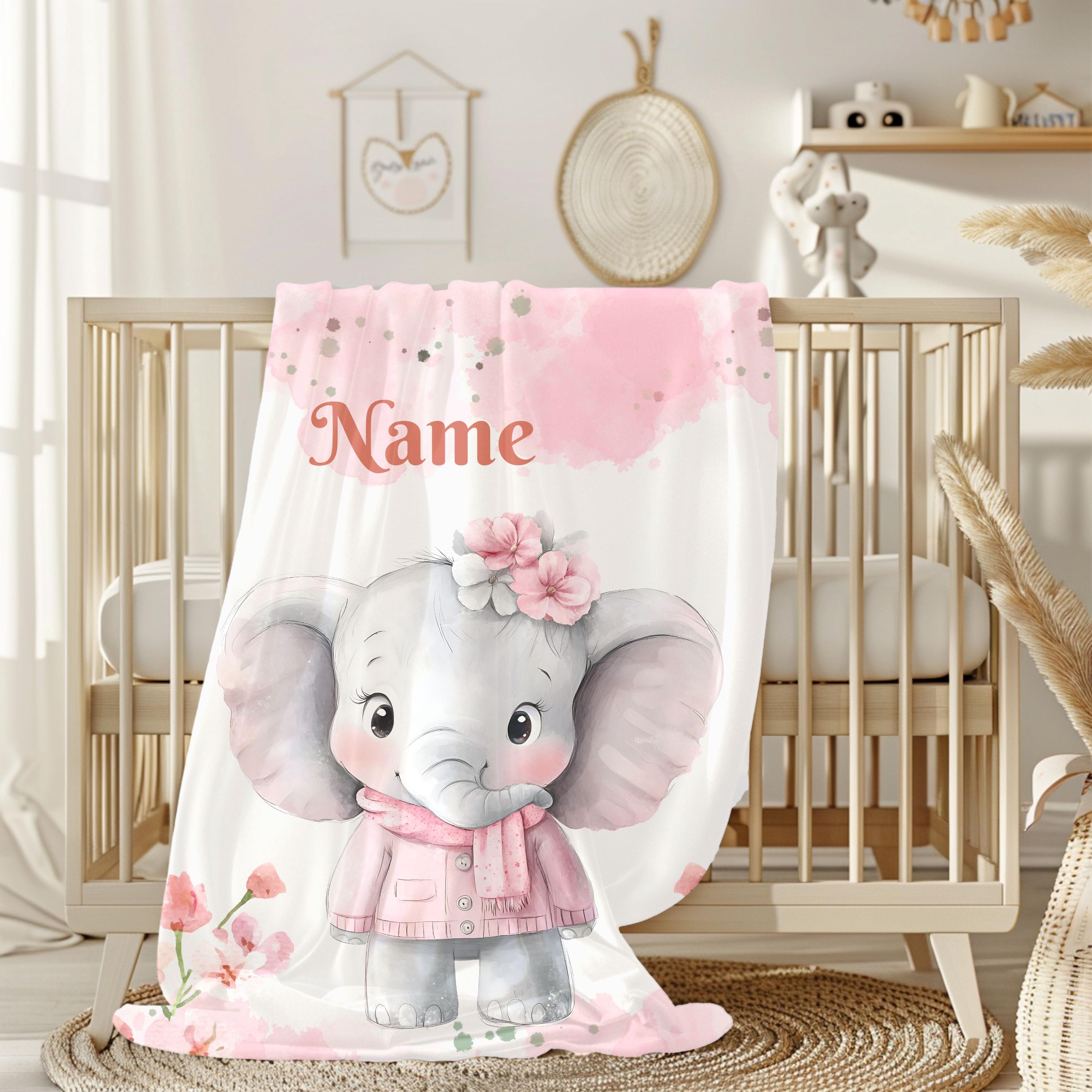Personalized Baby Elephant Blanket, Nursery Gift, Soft Kids Throw, Baby Shower Gift, Custom Name Blanket,Toddler Comfort, Name Blanket Retro