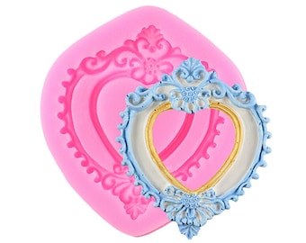 Heart Frame Silicone Mold,Heart Silicone Mold,Vintage Frame Mold,Love Heart Mirror Frame shaped Reverse forming chocolate decoration tools