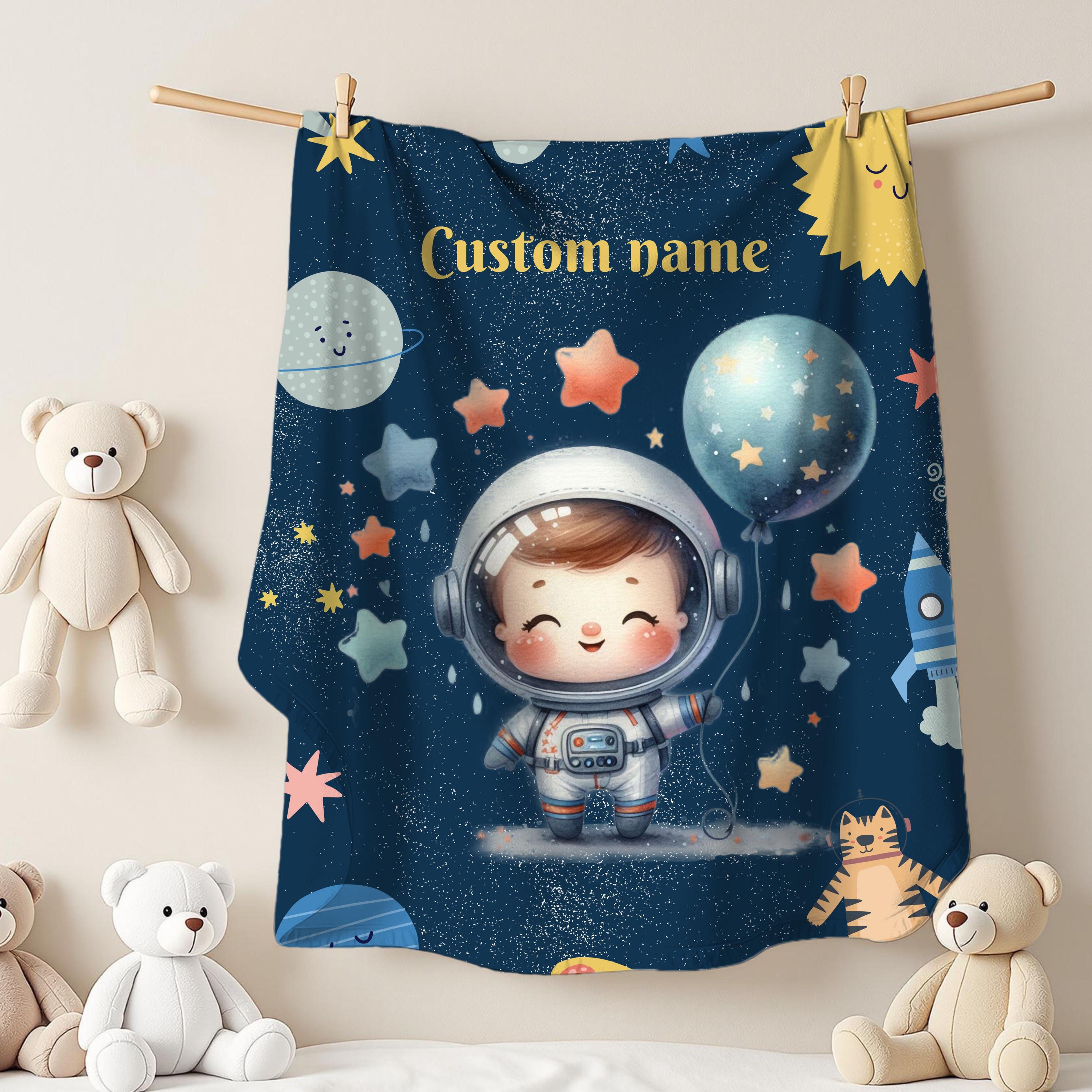 Custom Astronaut Plush Blanket, Kids Blanket, Space Decor, Personalized Gift, Cozy Baby Blanket, Nursery Decor