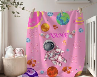 Coperta Cosmic Kids, coperta personalizzata a tema spaziale, coperta per bambini piccoli, decorazione per cameretta dei bambini a tema galassia, regalo per bambini, coperta colorata con nome