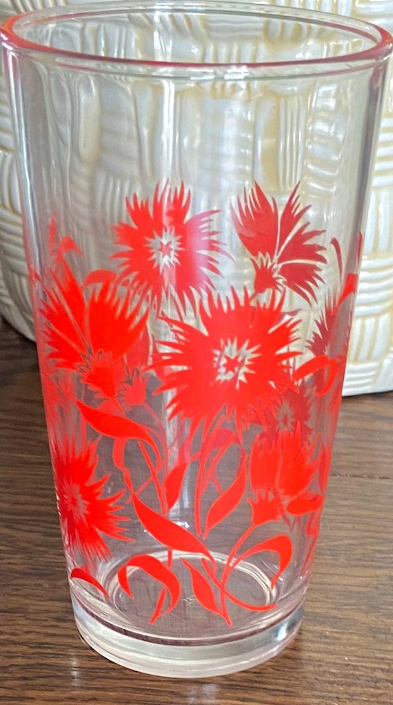 Vintage Large Glass Water Pitcher With Bright Flowers
