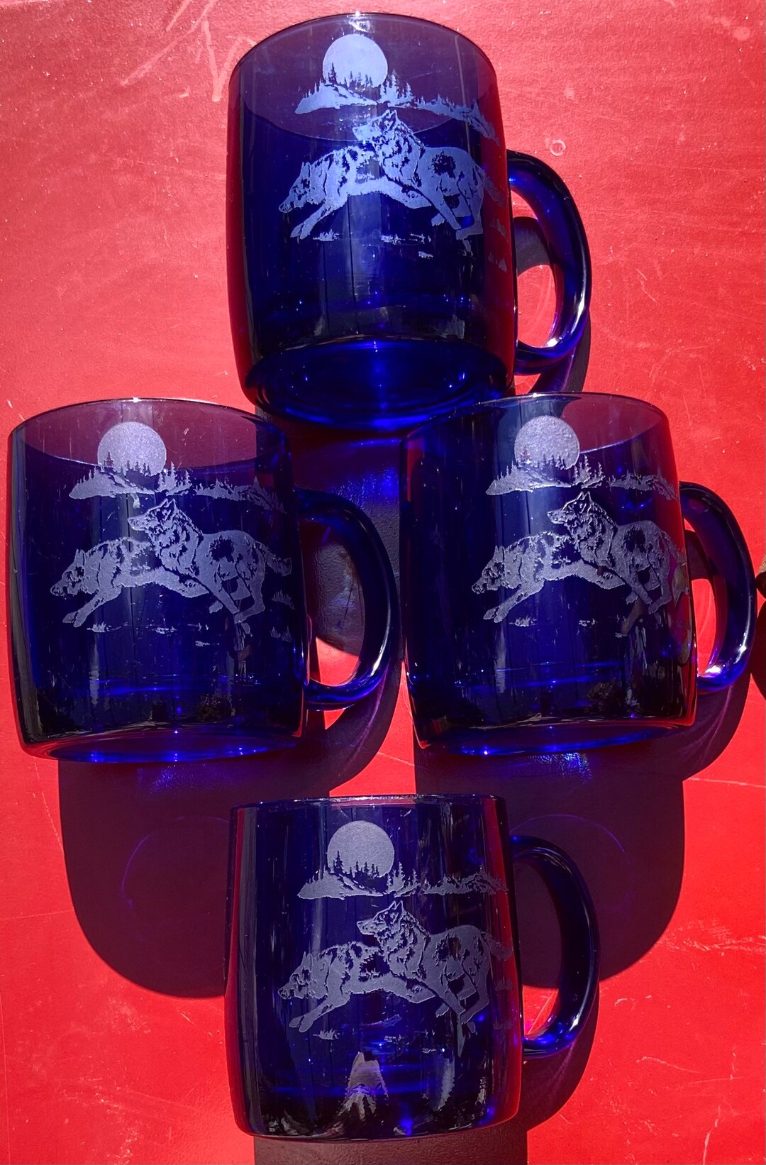 Vintage Wolf Cobalt Blue Glasses Set of 4 Cobalt Blue Etsy