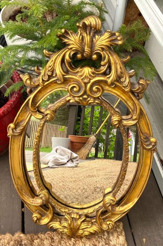 Antique Mirror Gold Ornate Oval Art Nouveau Style Large Wall