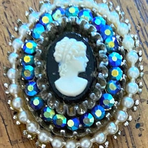 Vintage Black Cameo Maiden Rhinestone Brooch, Victorian Style Cameo Jewelry, Mother’s Day Gift, Wedding Gift, Christmas Gift, Unique Gift