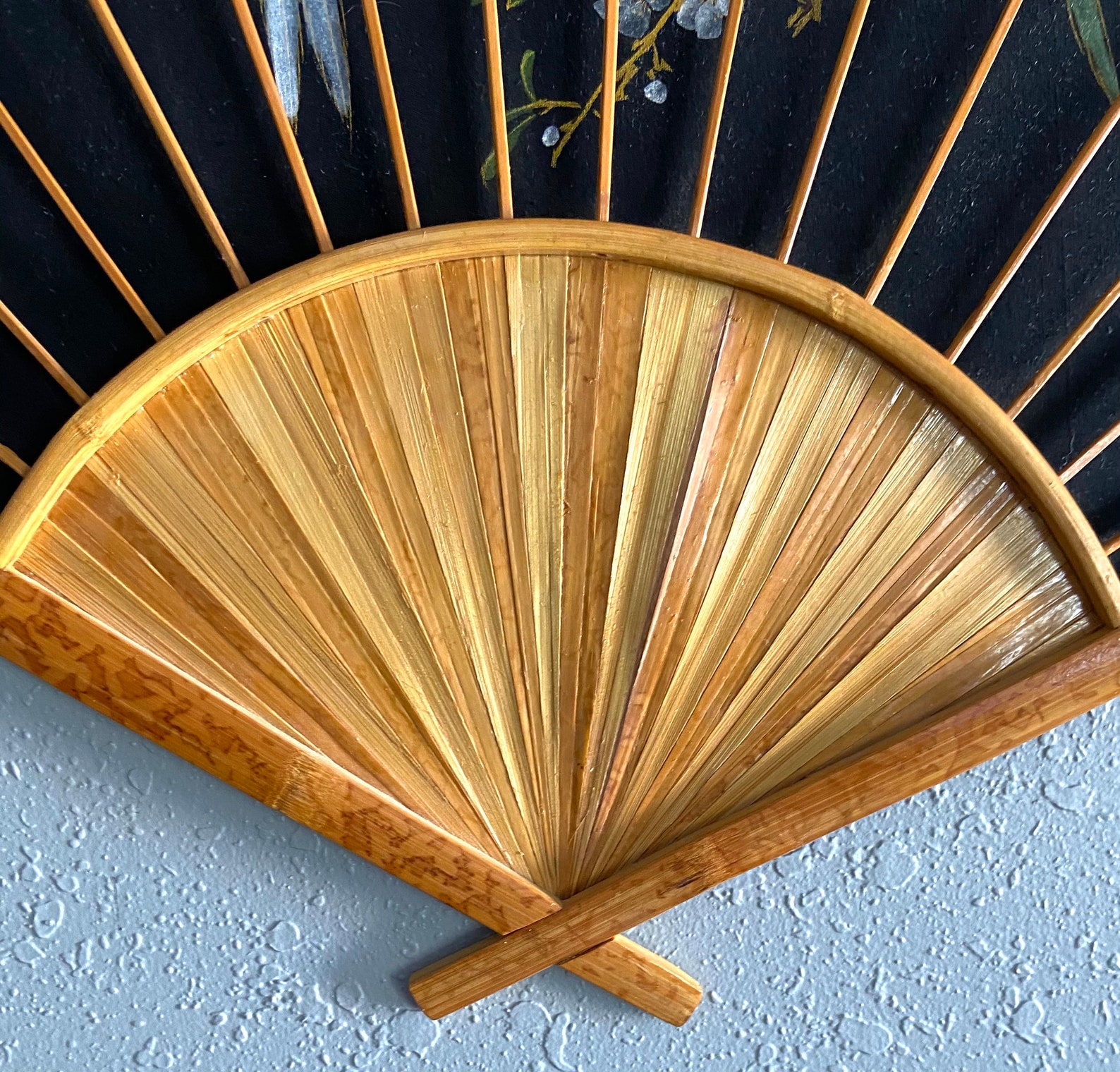 Vintage Silk Wall Fan Japanese Artwork Silk Black Fan Hand Etsy