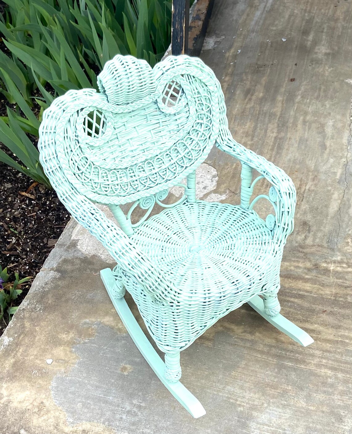 Antique Toddler Wicker Rocking Chair Childs Mint Green Etsy