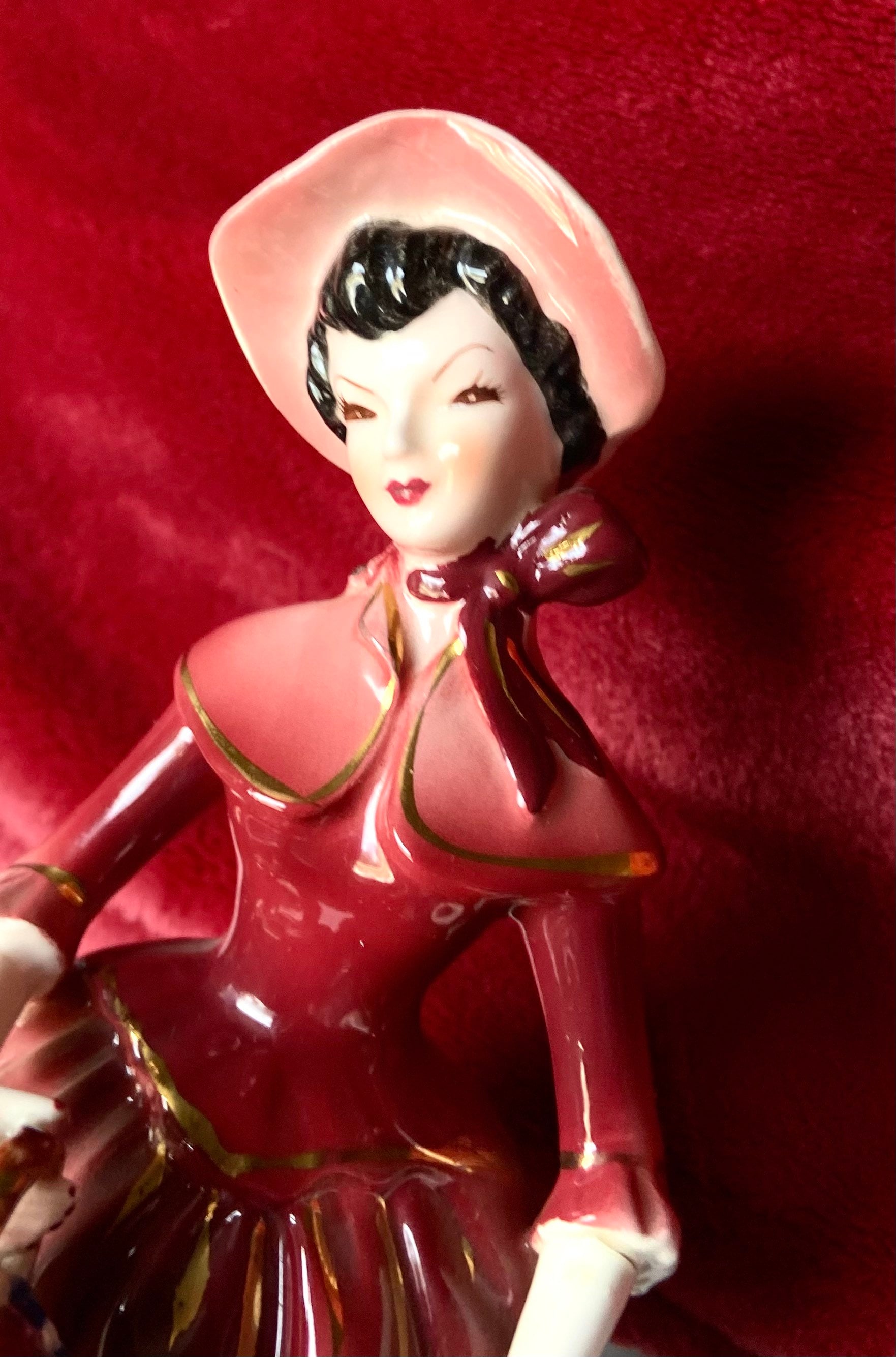 Vintage Shafford 1950's Japan Porcelain Red Dress Woman Figurine