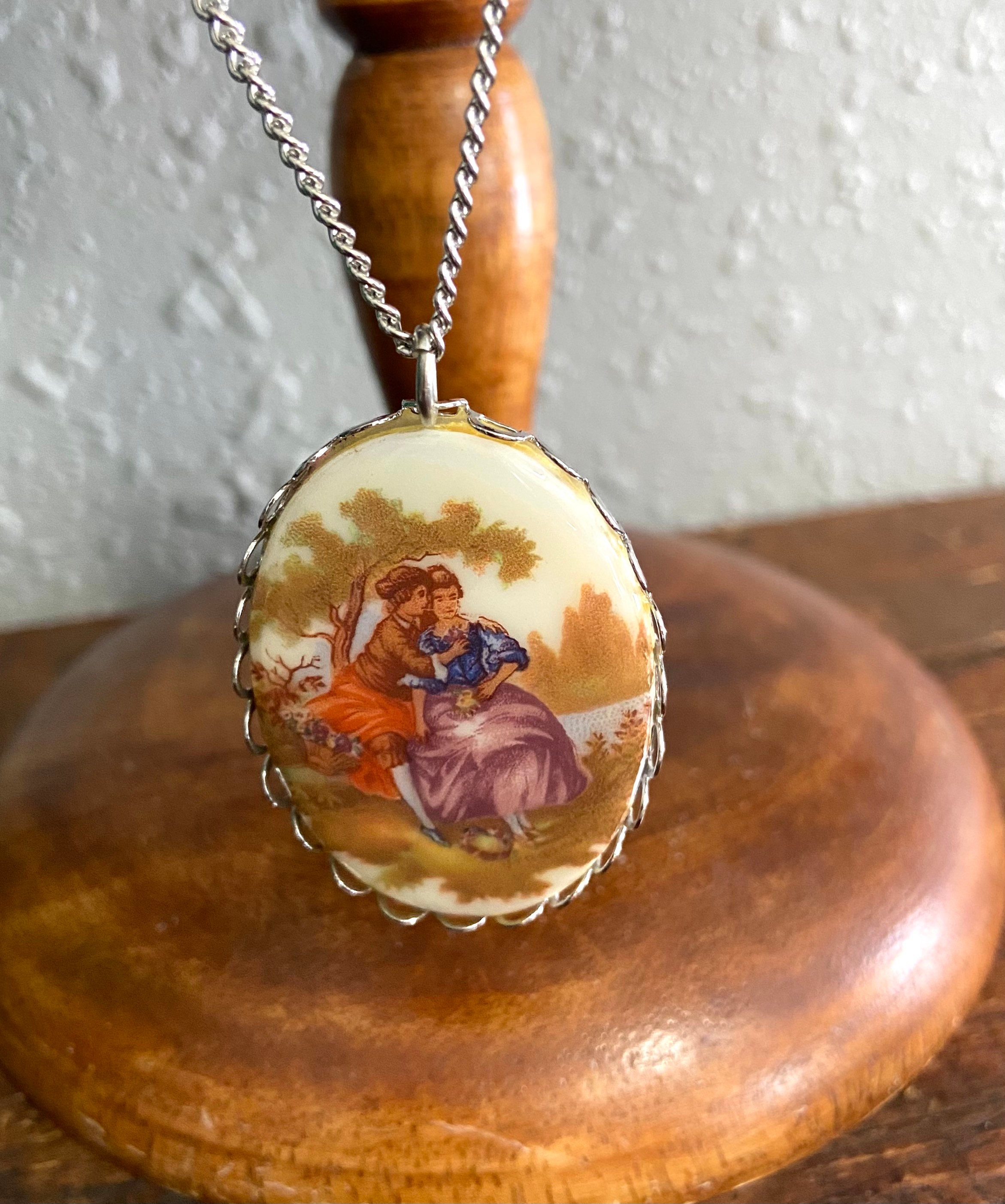 Vintage Limoges France Signed Porcelain China Necklace