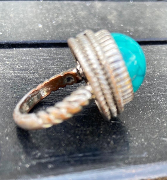 Vintage Turquoise Blue Faux With Silver Toned Met… - image 3