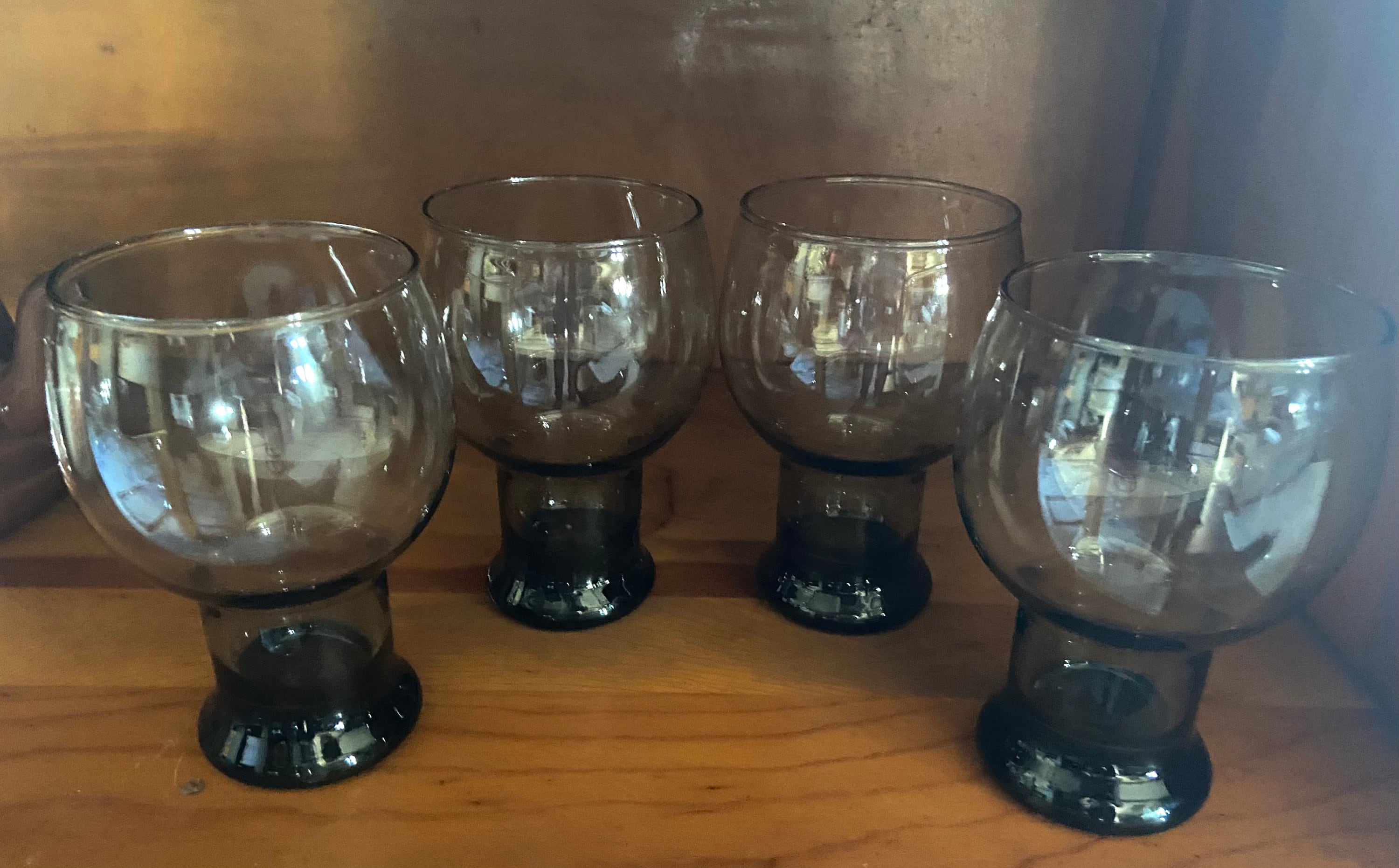 Vintage Libbey Black Smoke Glasses Set Of Four Retro Etsy